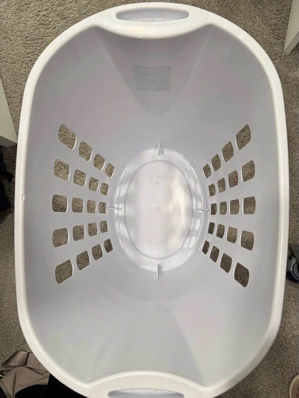 White Plastic Laundry Basket with Built-In Handles